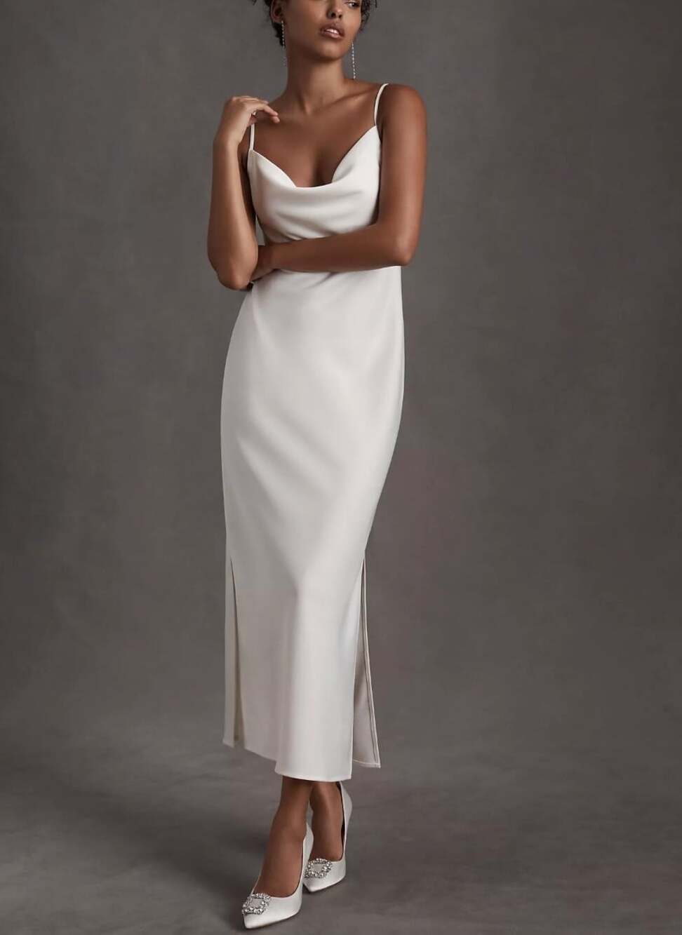 BHLDN NWT Cali White Size 6 Slip Midi Dress Wedding Special Occasion Formal Chic
